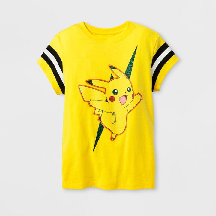 Pokemon Girls' Pikachu Short Sleeve T-shirt - Yellow -