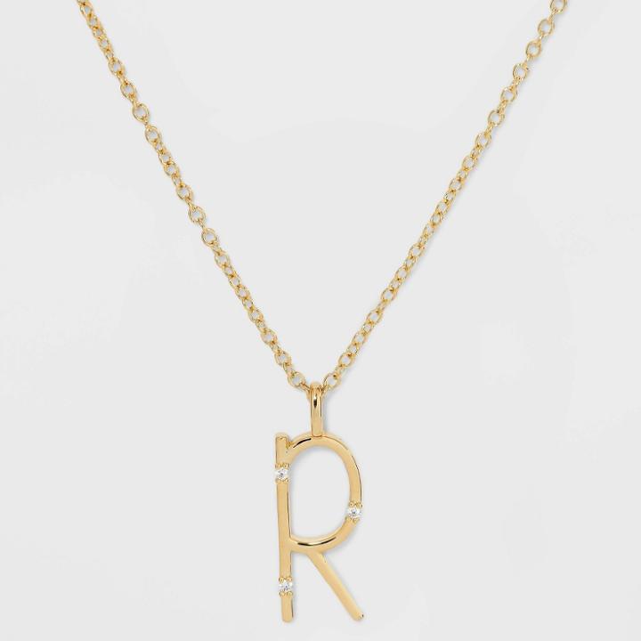 Gold Over Silver Plated Cubic Zirconia 'r' Initial Pendant Necklace - A New Day Gold