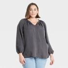Women's Plus Size Long Sleeve Ruffle Neck Top - Knox Rose Gray