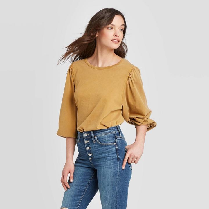 Women's Puff Long Sleeve T-shirt - Universal Thread Brown