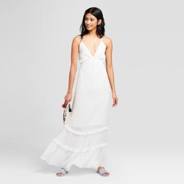 Women's Deep V-neck Maxi Dress - Needlework White