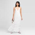 Women's Deep V-neck Maxi Dress - Needlework White
