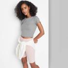 Women's Short Sleeve Lettuce Edge Baby T-shirt - Wild Fable Heather Gray