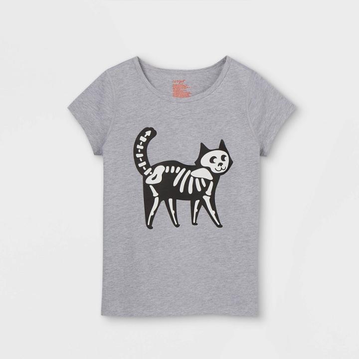 Girls' Adaptive Halloween Printed Short Sleeve Graphic T-shirt - Cat & Jack Heather Gray