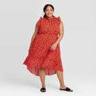 Women's Plus Size Floral Print Sleeveless Ruffle Trim Dress - Who What Wear Red 1x, Women's,