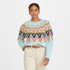 Women's Crewneck Sweater - A New Day Mint Green Fair Isle