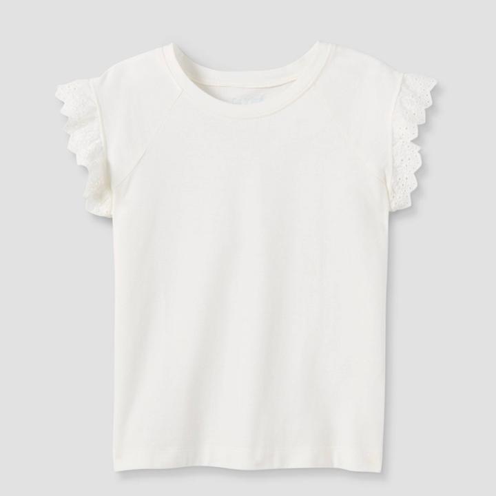 Girls' Short Sleeve Eyelet T-shirt - Cat & Jack Cream