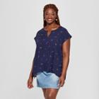 Women's Plus Size Floral Print Cap Sleeve Top - Universal Thread Navy X, Blue