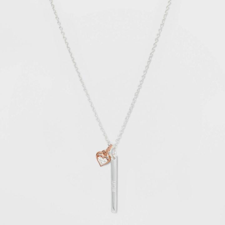 No Brand Mom Bar Wing Two Tone Necklace - Silver, Women's, Pink