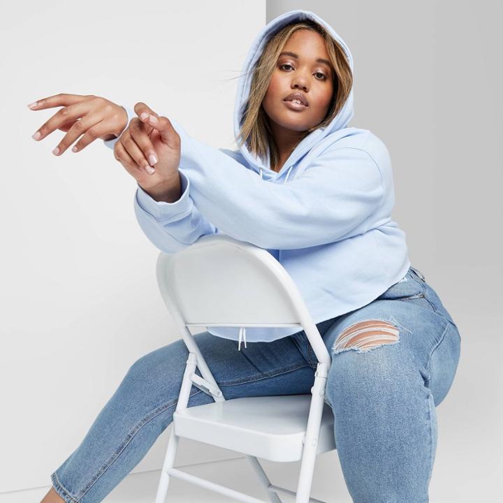 Women's Plus Size Long Sleeve Cropped Hoodie - Wild Fable Whimsical Blue 1x, Women's,