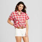 Women's Short Sleeve Plaid Button-down Shirt - Universal Thread Red Plaid