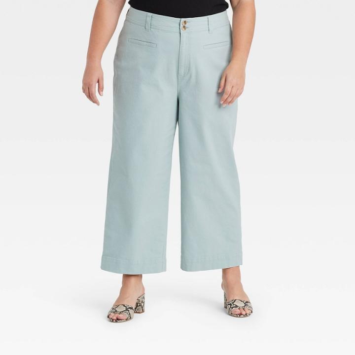 Women's Plus Size Cropped Wide Leg Fashion Pants - A New Day Mint