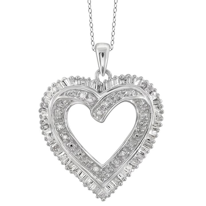 Target 1/10 Ct. T.w. Baguette And Round-cut White Diamond Prong Set Heart Pendant - White