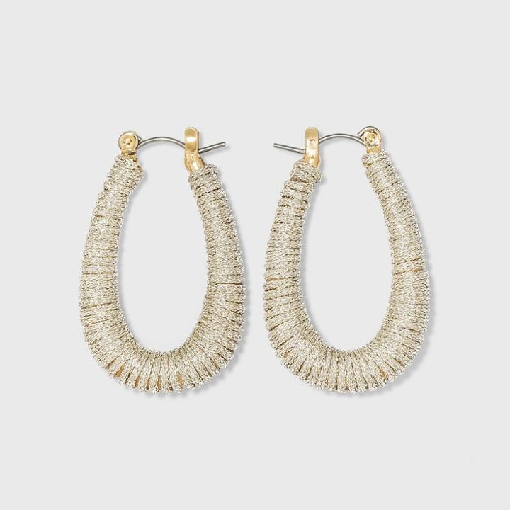 Wrapped Elongated Teardrop Hoop Earrings - A New Day Ivory