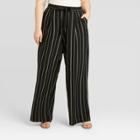 Women's Plus Size Striped Wide Leg Linen Pants - A New Day Black/white 1x, Women's,