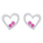 Target Created Pink Sapphire Prong Set Two-stone In Heart Earring In Sterling Silver, Girl's, White