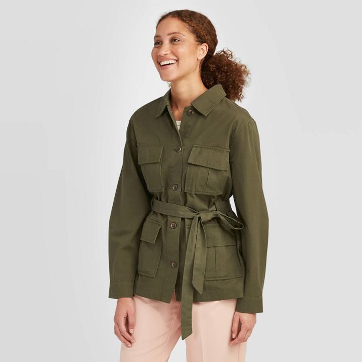 Women's Long Sleeve Trucker Jacket - A New Day Green
