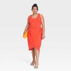 Women's Plus Size Sleeveless Knit Wrap Dress - Ava & Viv Orange X