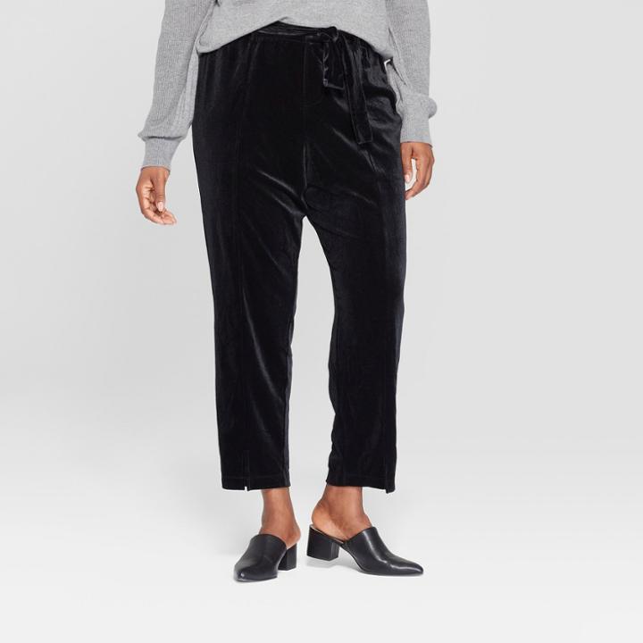 Women's Plus Size Straight Leg Velvet Pants - Ava & Viv Black