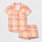 Girls' Plaid Striped Short Sleeve Pajama Set - Art Class Pink/orange