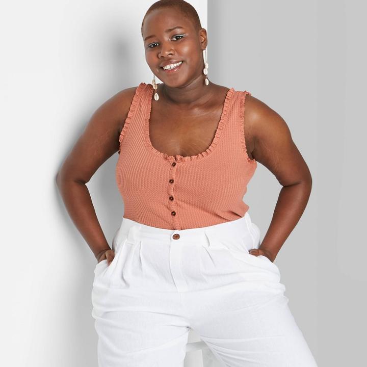 Women's Plus Size Button-front Round Neck Waffle Tank Top - Wild Fable Brown 1x, Women's,