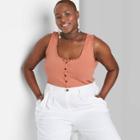 Women's Plus Size Button-front Round Neck Waffle Tank Top - Wild Fable Brown 1x, Women's,
