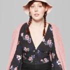 Women's Plus Size Floral Print Long Sleeve V-neck Front Clasp Top - Wild Fable Black