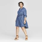 Women's Plus Size Long Sleeve Collared Shirtdress - Universal Thread Navy (blue)