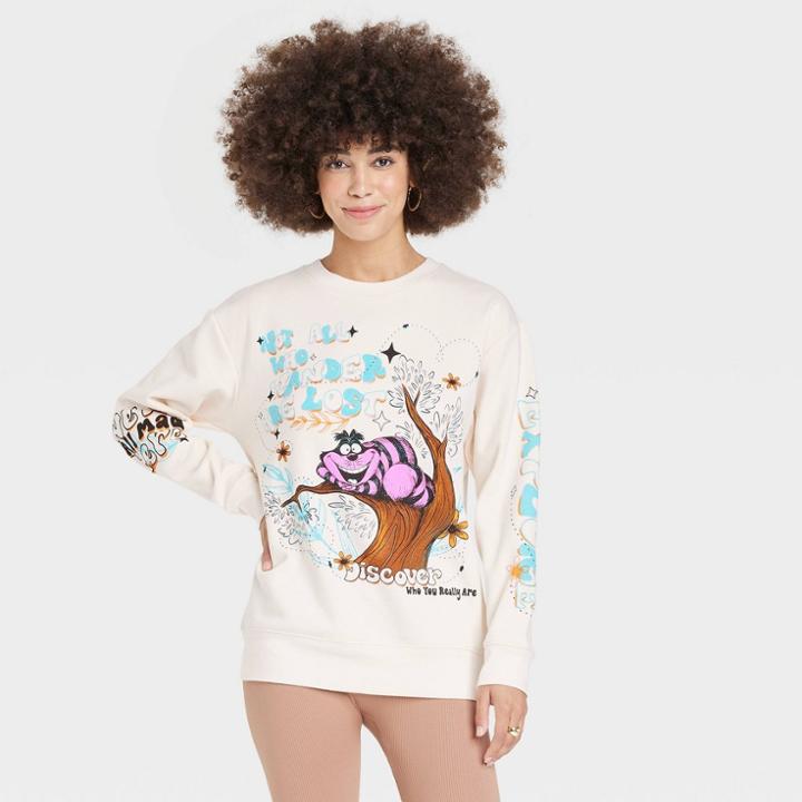 Disney Women's Chesire Cat Graphic Sweatshirt - White