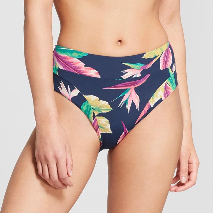 Sunn Lab Swim Women's Tropical High Waist Bikini Bottom - Navy Tropical
