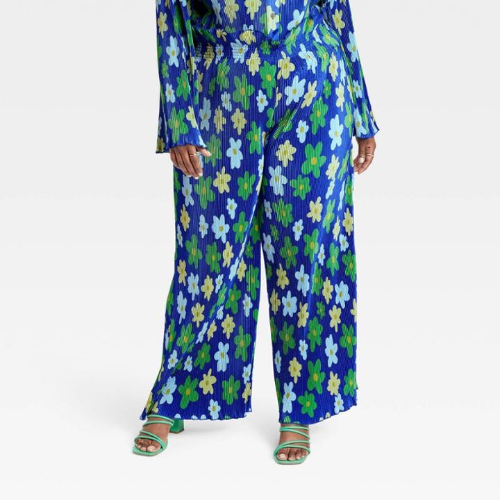 Black History Month Target X Sammy B Women's Plus Size Wide Leg Pleated Trousers - Blue Floral