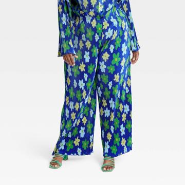 Black History Month Target X Sammy B Women's Plus Size Wide Leg Pleated Trousers - Blue Floral