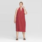 Women's Plus Size Sleeveless Deep V-neck Back Twisted Midi Dress - Prologue Red