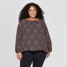 Women's Plus Size Floral Print Long Sleeve Square Neck Top - Universal Thread Black