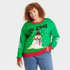 Mighty Fine Women's Plus Size No Chill Snowman Holiday Graphic Pullover Sweater - Green