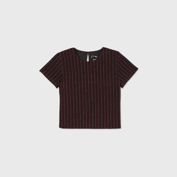 Girls' Lurex Striped Short Sleeve Top - Art Class Black
