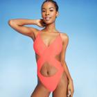 Juniors' Cross Front One Piece Swimsuit - Xhilaration Coral Pink