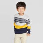 Toddler Boys' Long Sleeve Multi Stripe Pullover Sweater - Cat & Jack Navy/yellow/gray 12m, Boy's,