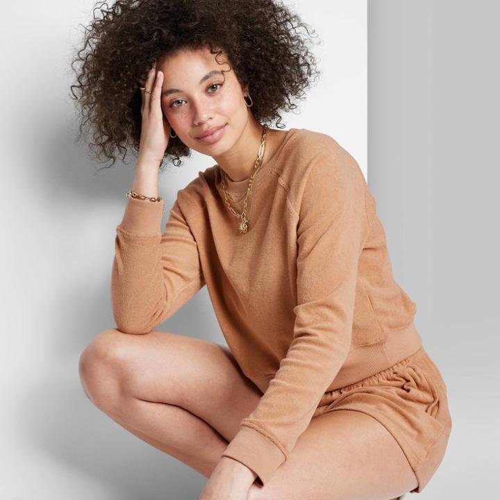 Women's Ascot + Hart Terry Cloth Graphic Sweatshirt - Tan