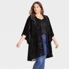 Women's Plus Size 3/4 Sleeve Velour Duster Top - Knox Rose Black X/1x