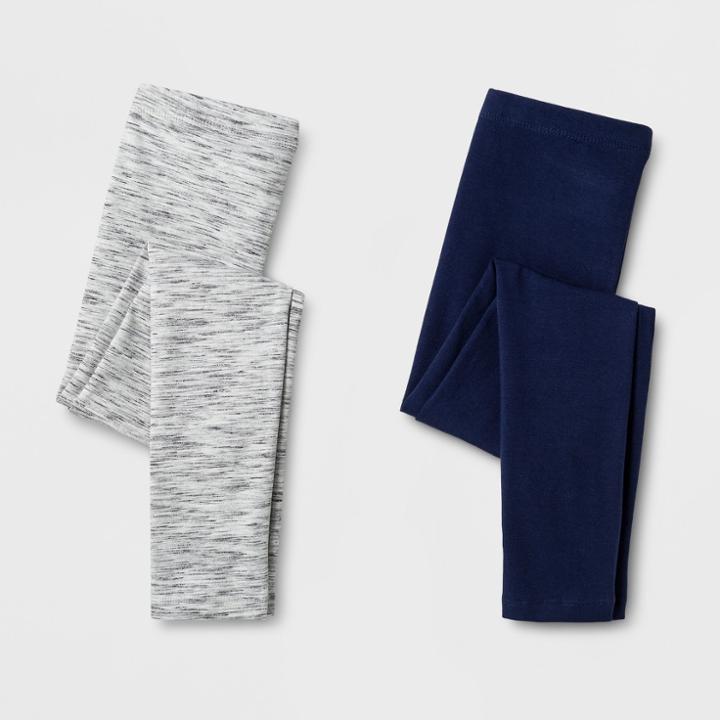Girls' 2 Pack Leggings - Cat & Jack Navy & Heather Gray