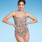 Kona Sol Women's Leopard Print Wrap Belt Medium Coverage One Piece Swimsuit - Kona