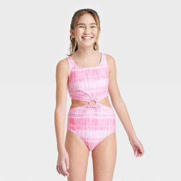 Girls' Tie-dye Swimsuit - Art Class Pink