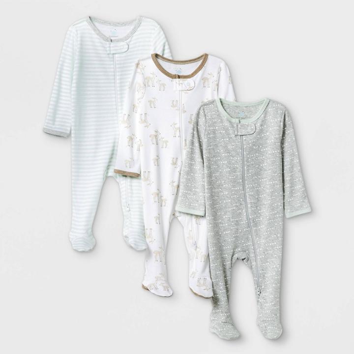 Baby Boys' 3pk 'oh Deer' Sleep N' Play - Cloud Island White/gray/aqua Newborn