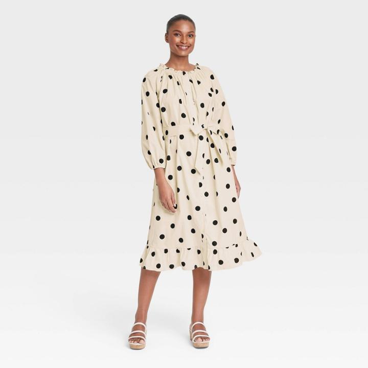Women's Polka Dot Balloon Long Sleeve Dress - Who What Wear Black/white