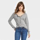 Women's Long Sleeve Henley Neck Shirt - Universal Thread Heather Gray