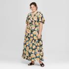 Women's Plus Size Floral Print Wrap Maxi Dress - Ava & Viv Black