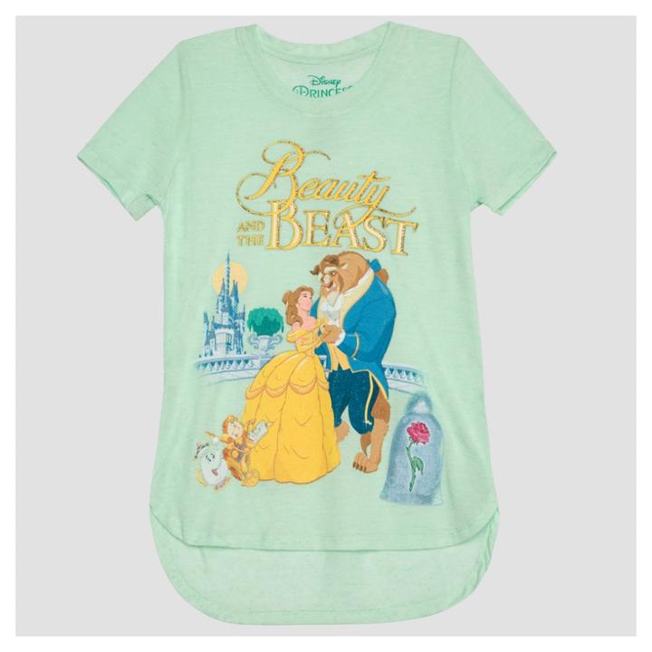 Disney Girls' Beauty And The Beast Belle Short Sleeve Elevated T-shirt - Green