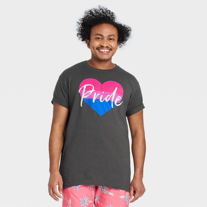 Ev Lgbt Pride Pride Gender Inclusive Adult Bisexual Flag Heart Short Sleeve Graphic T-shirt - Charcoal Gray