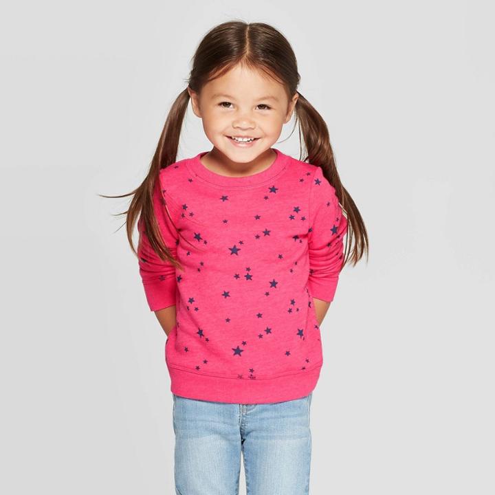 Toddler Girls' Star Print Crew Fleece Sweatshirt - Cat & Jack Pink